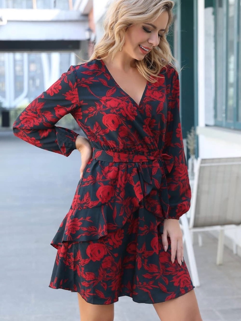 UGUEST Red Floral Dress for Women